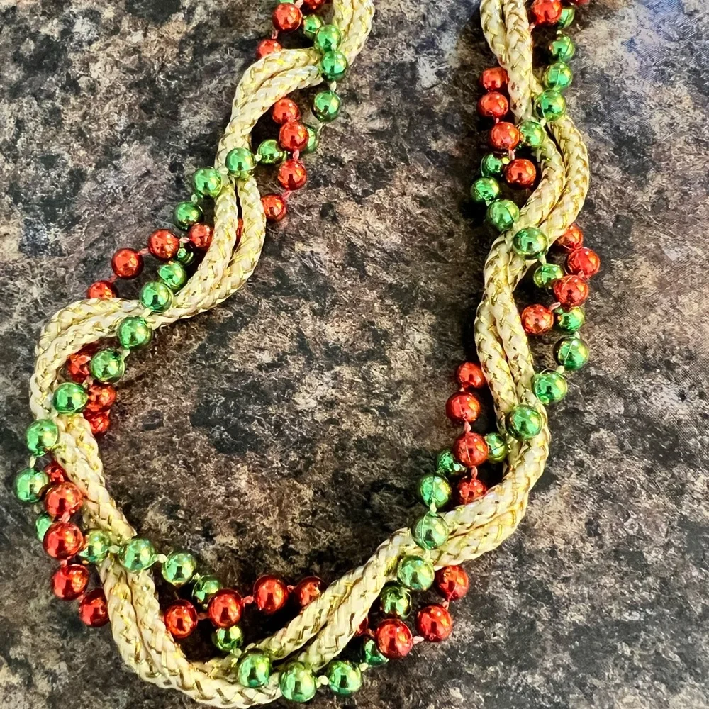 Vintage red green gold Christmas garland